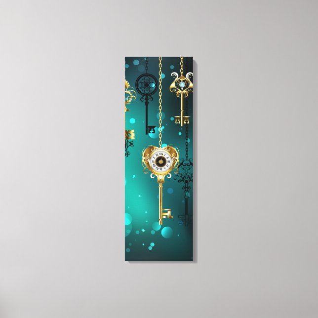 Antique Skeleton Keys on Green Background Canvas Print (Front)