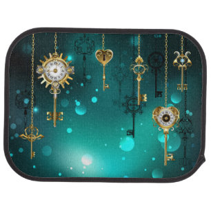 Antique Skeleton Keys on Green Background Car Floor Mat