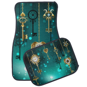 Antique Skeleton Keys on Green Background Car Floor Mat