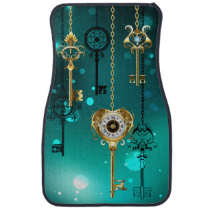 Antique Skeleton Keys on Green Background Car Floor Mat