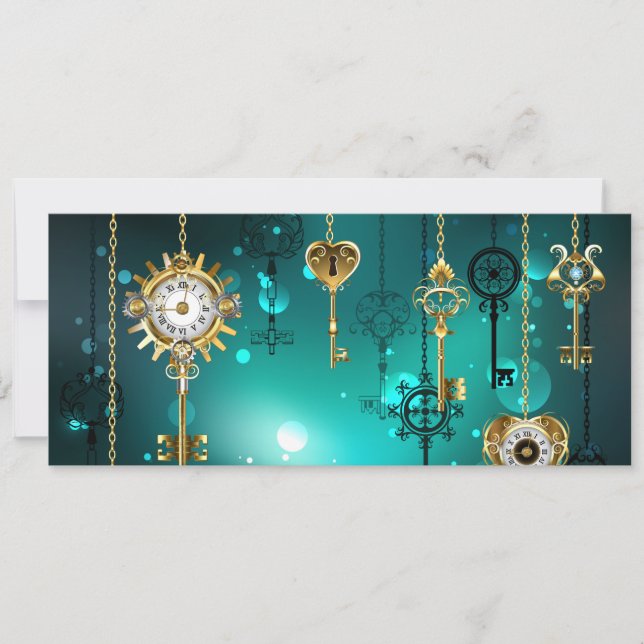Antique Skeleton Keys on Green Background Card (Front)