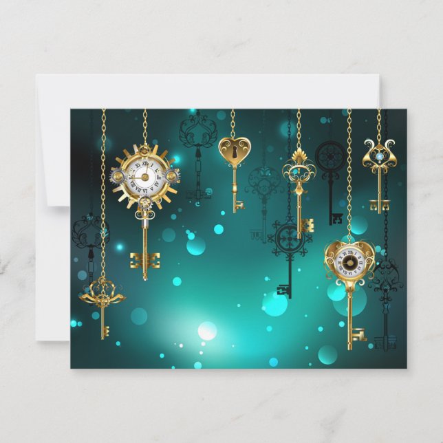 Antique Skeleton Keys on Green Background Card (Front)