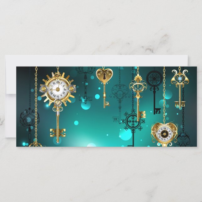Antique Skeleton Keys on Green Background Card (Front)