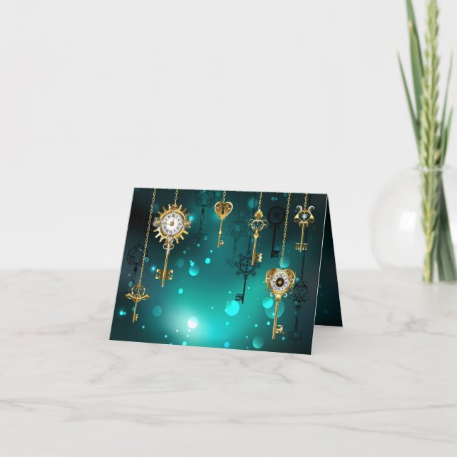 Antique Skeleton Keys on Green Background Card (Front)