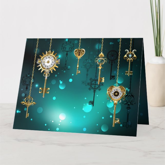Antique Skeleton Keys on Green Background Card (Front)