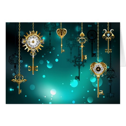 Antique Skeleton Keys on Green Background Cards (Front Horizontal)