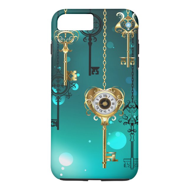 Antique Skeleton Keys on Green Background Case-Mate iPhone Case (Back)