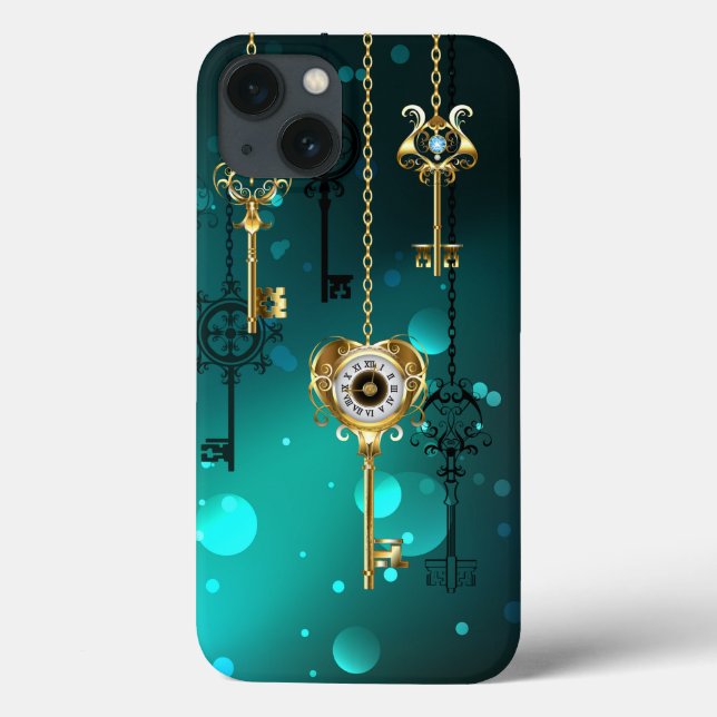 Antique Skeleton Keys on Green Background Case-Mate iPhone Case (Back)
