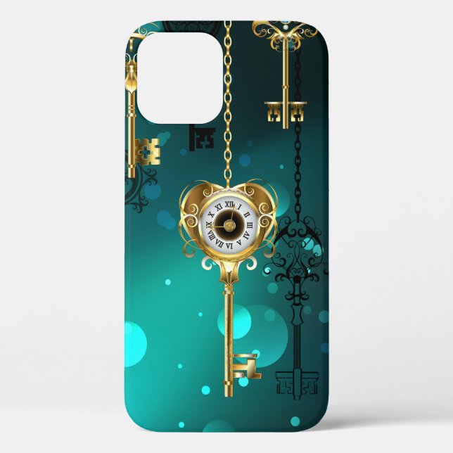 Antique Skeleton Keys on Green Background Case-Mate iPhone Case (Back)