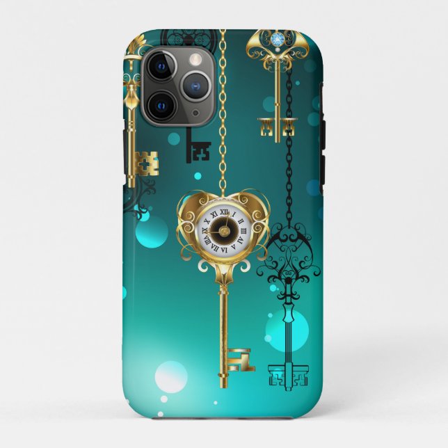 Antique Skeleton Keys on Green Background Case-Mate iPhone Case (Back)