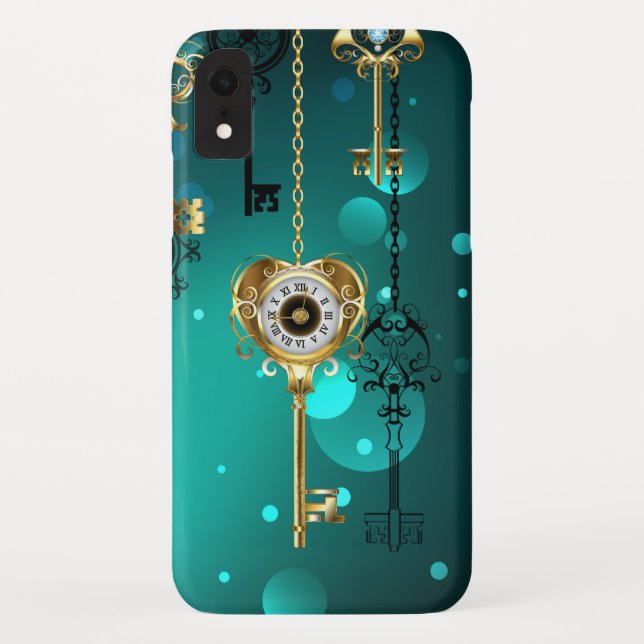 Antique Skeleton Keys on Green Background Case-Mate iPhone Case (Back)