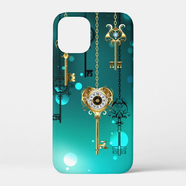 Antique Skeleton Keys on Green Background Case-Mate iPhone Case (Back)