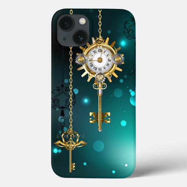 Antique Skeleton Keys on Green Background Case-Mate iPhone Case (Back)