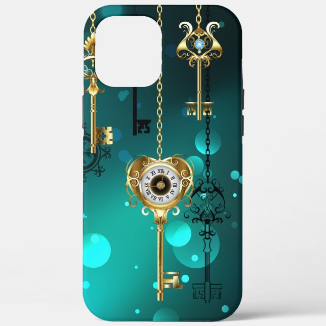 Antique Skeleton Keys on Green Background Case-Mate iPhone Case (Back)