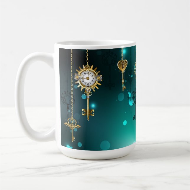 Antique Skeleton Keys on Green Background Coffee Mug (Left)