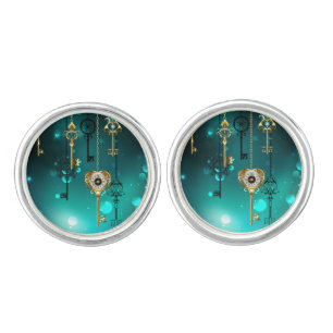 Antique Skeleton Keys on Green Background Cufflinks