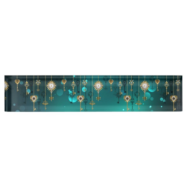 Antique Skeleton Keys on Green Background Desk Name Plate (Front)