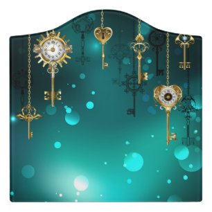 Antique Skeleton Keys on Green Background Door Sign