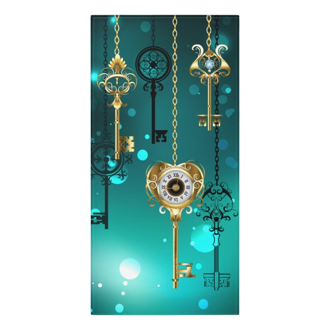 Antique Skeleton Keys on Green Background Door Sign (Classic Front Vert)