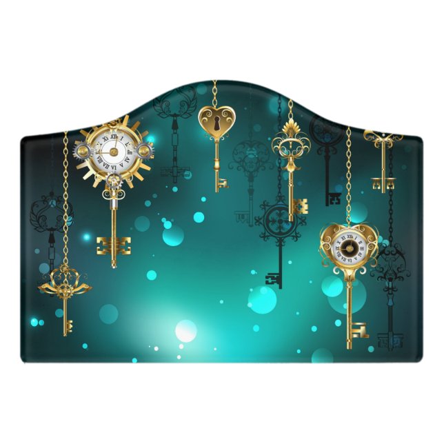 Antique Skeleton Keys on Green Background Door Sign (Small Crest Front)