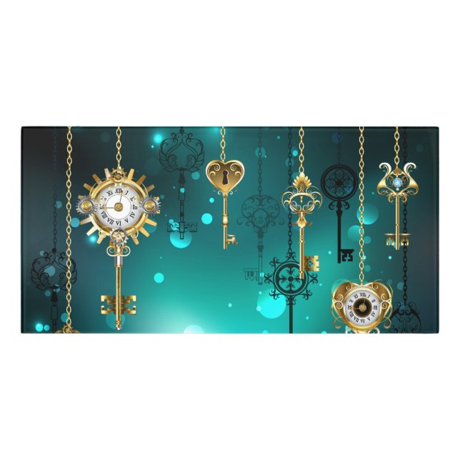 Antique Skeleton Keys on Green Background Door Sign (Classic Front)