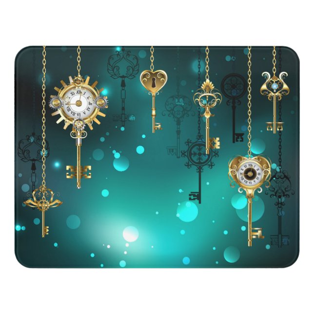 Antique Skeleton Keys on Green Background Door Sign (Contemporary Front)