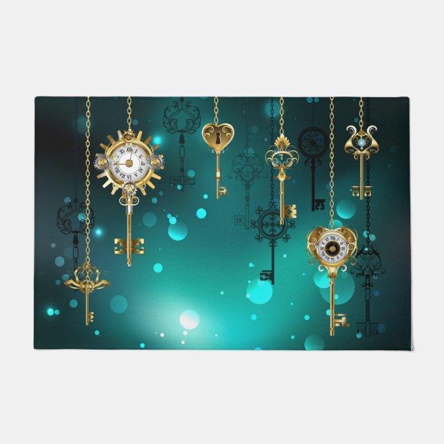 Antique Skeleton Keys on Green Background Doormat (Front)