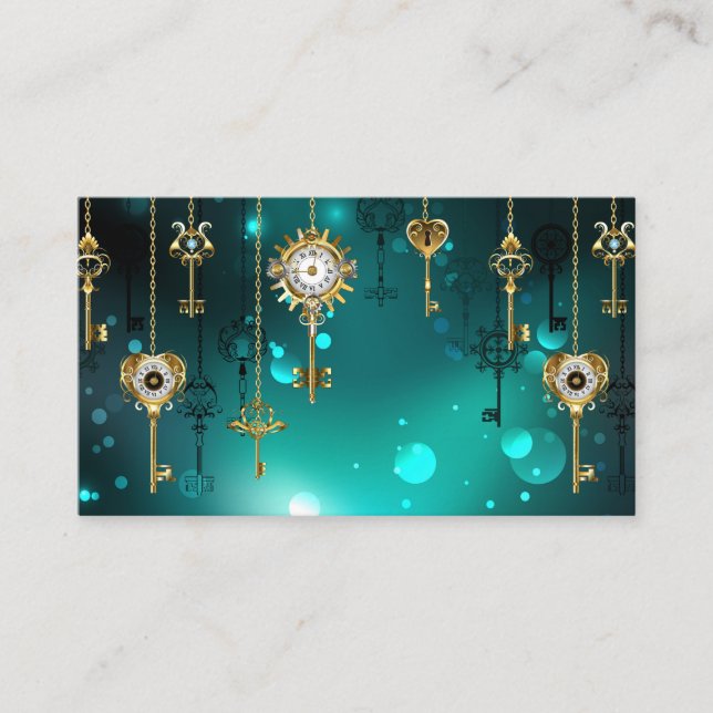 Antique Skeleton Keys on Green Background Enclosure Card (Front)
