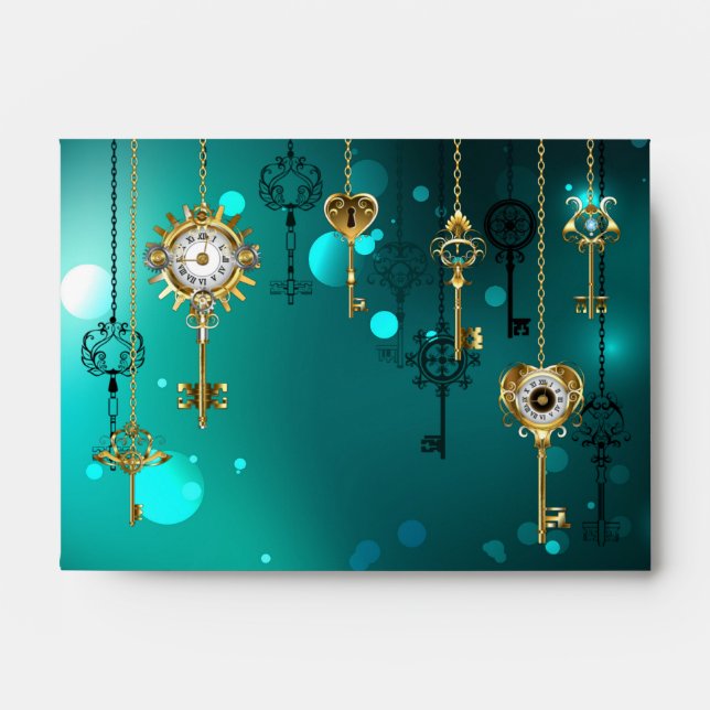 Antique Skeleton Keys on Green Background Envelope (Front)