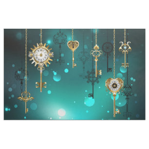 Antique Skeleton Keys on Green Background Fabric