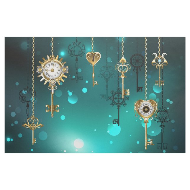 Antique Skeleton Keys on Green Background Fabric (Yard)