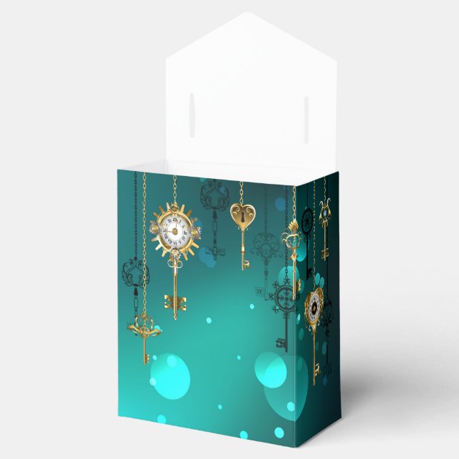 Antique Skeleton Keys on Green Background Favor Boxes (Opened)