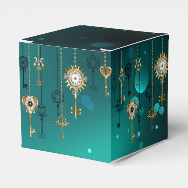 Antique Skeleton Keys on Green Background Favor Boxes (Front Side)