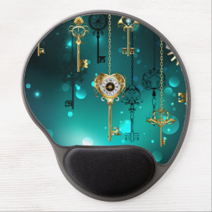 Antique Skeleton Keys on Green Background Gel Mouse Pad