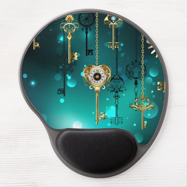 Antique Skeleton Keys on Green Background Gel Mouse Pad (Front)