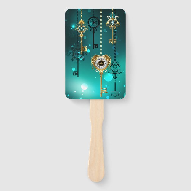 Antique Skeleton Keys on Green Background Hand Fan (Front)