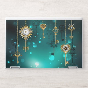 Antique Skeleton Keys on Green Background HP Laptop Skin