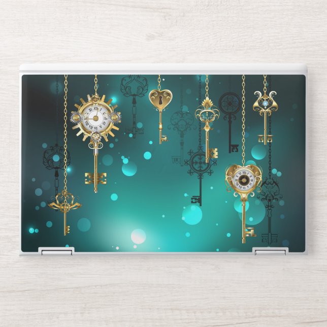Antique Skeleton Keys on Green Background HP Laptop Skin (Front)