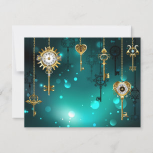 Antique Skeleton Keys on Green Background Invitation