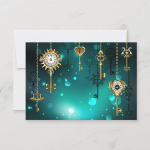 Antique Skeleton Keys on Green Background Invitation