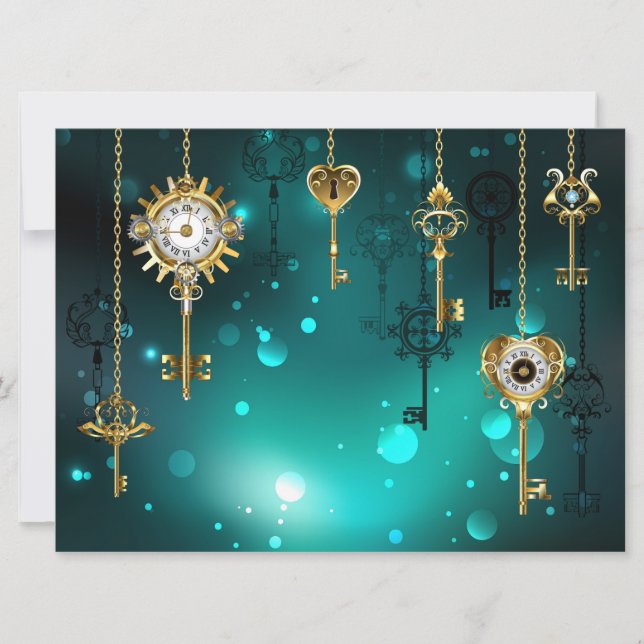 Antique Skeleton Keys on Green Background Invitation (Front)