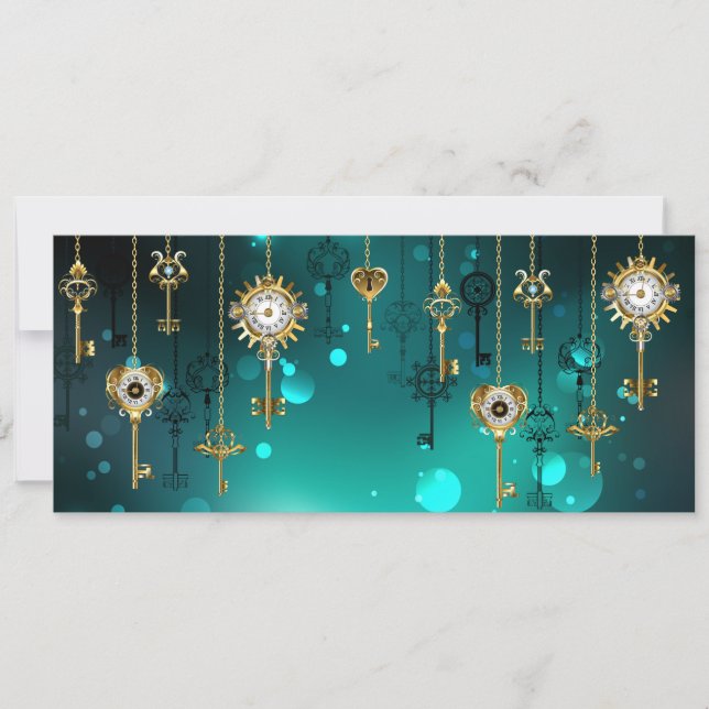 Antique Skeleton Keys on Green Background Invitation (Front)