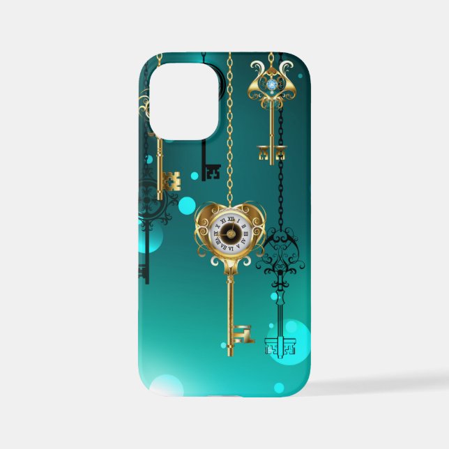Antique Skeleton Keys on Green Background iPhone Case (Back)