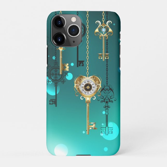 Antique Skeleton Keys on Green Background iPhone Case (Back)