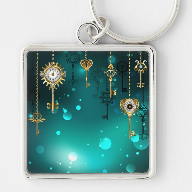 Antique Skeleton Keys on Green Background Keychain (Front)