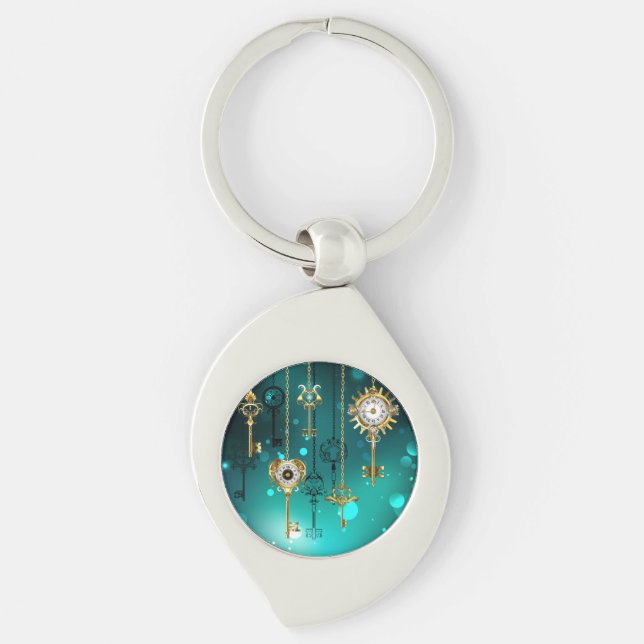 Antique Skeleton Keys on Green Background Keychain (Front)