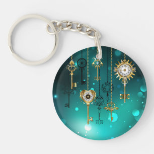 Antique Skeleton Keys on Green Background Keychain