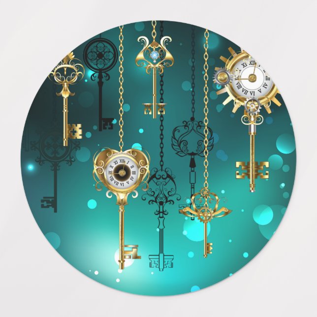 Antique Skeleton Keys on Green Background Kids' Labels (Design 1)