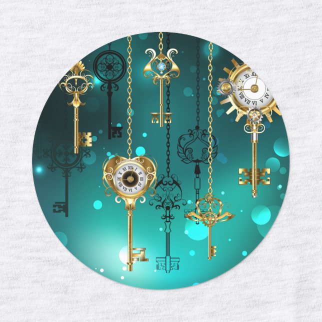 Antique Skeleton Keys on Green Background Kids' Labels (Design 1)