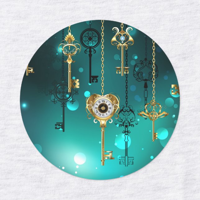 Antique Skeleton Keys on Green Background Labels (Design 1)